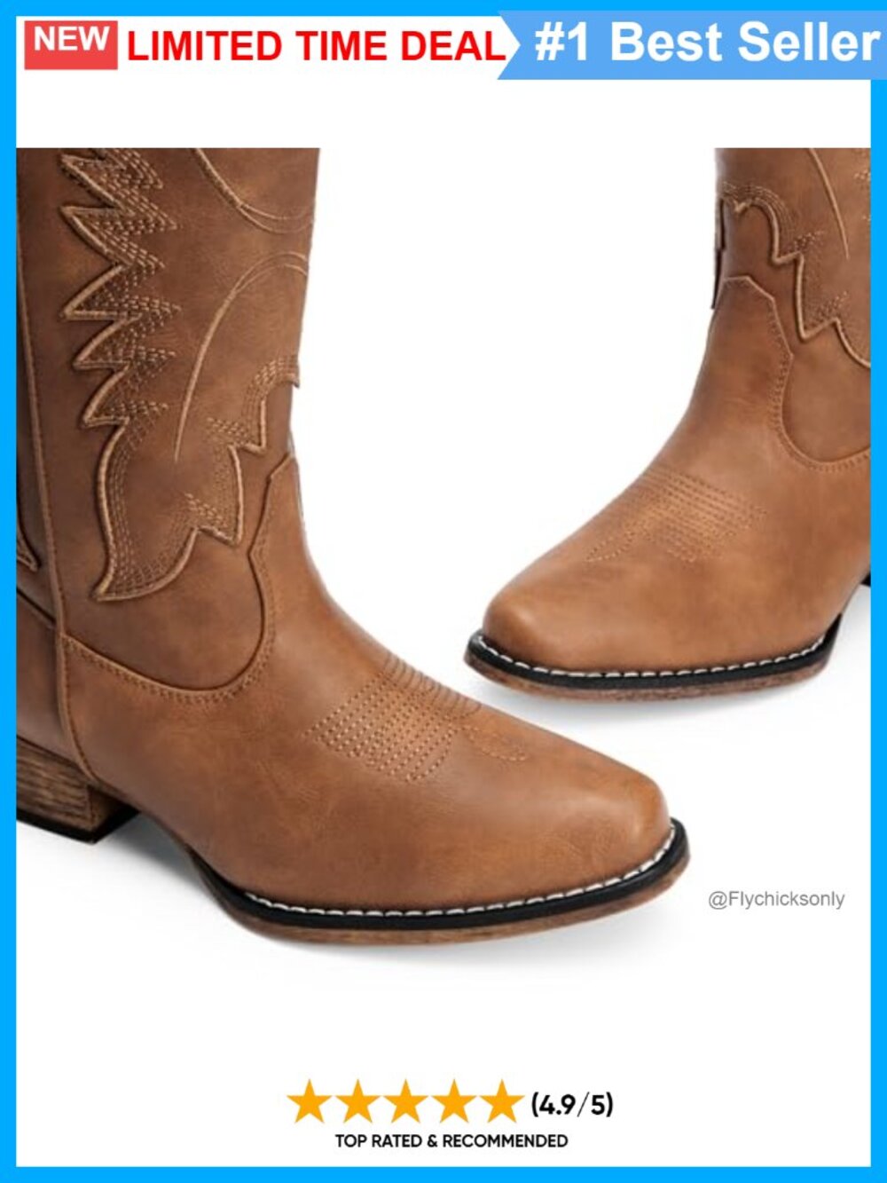 Women's Faux Leather Cowboy Mid-Calf Boots Snip Toe Block Heel - Picture 4 of 6